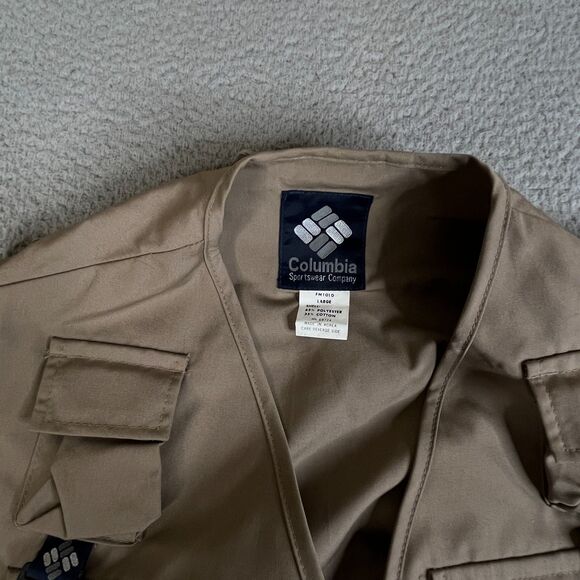 Vintage Columbia Sportswear Fly Fishing Vest Men Large Khaki Beige Tackle FM1010 - Picture 3 of 14